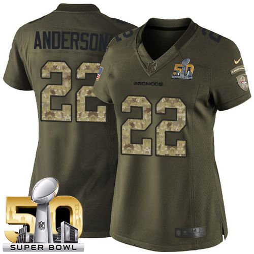Nike Broncos #22 C.J. Anderson Green Super Bowl 50 Women's Stitched NFL Limited Salute to Service Jersey